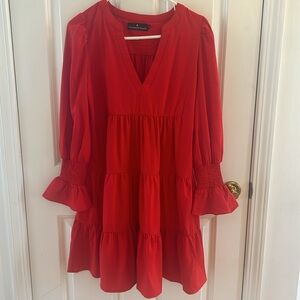 Pomander Place Red Smocked V neck dress